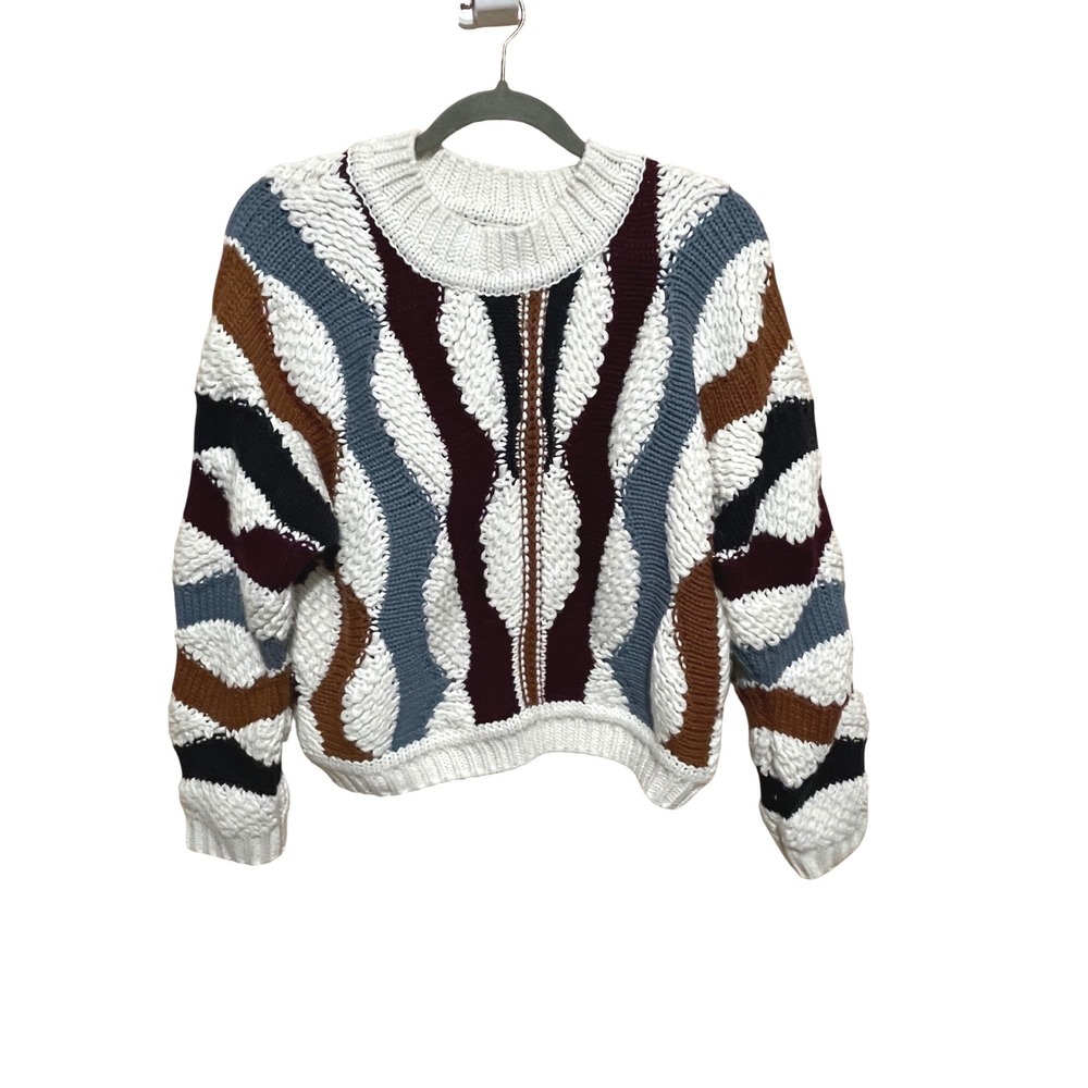 RYEGRASS Chunky Knit Cropped Sweater Retro‎ Geometric Pattern Pullover M - Picture 2 of 6